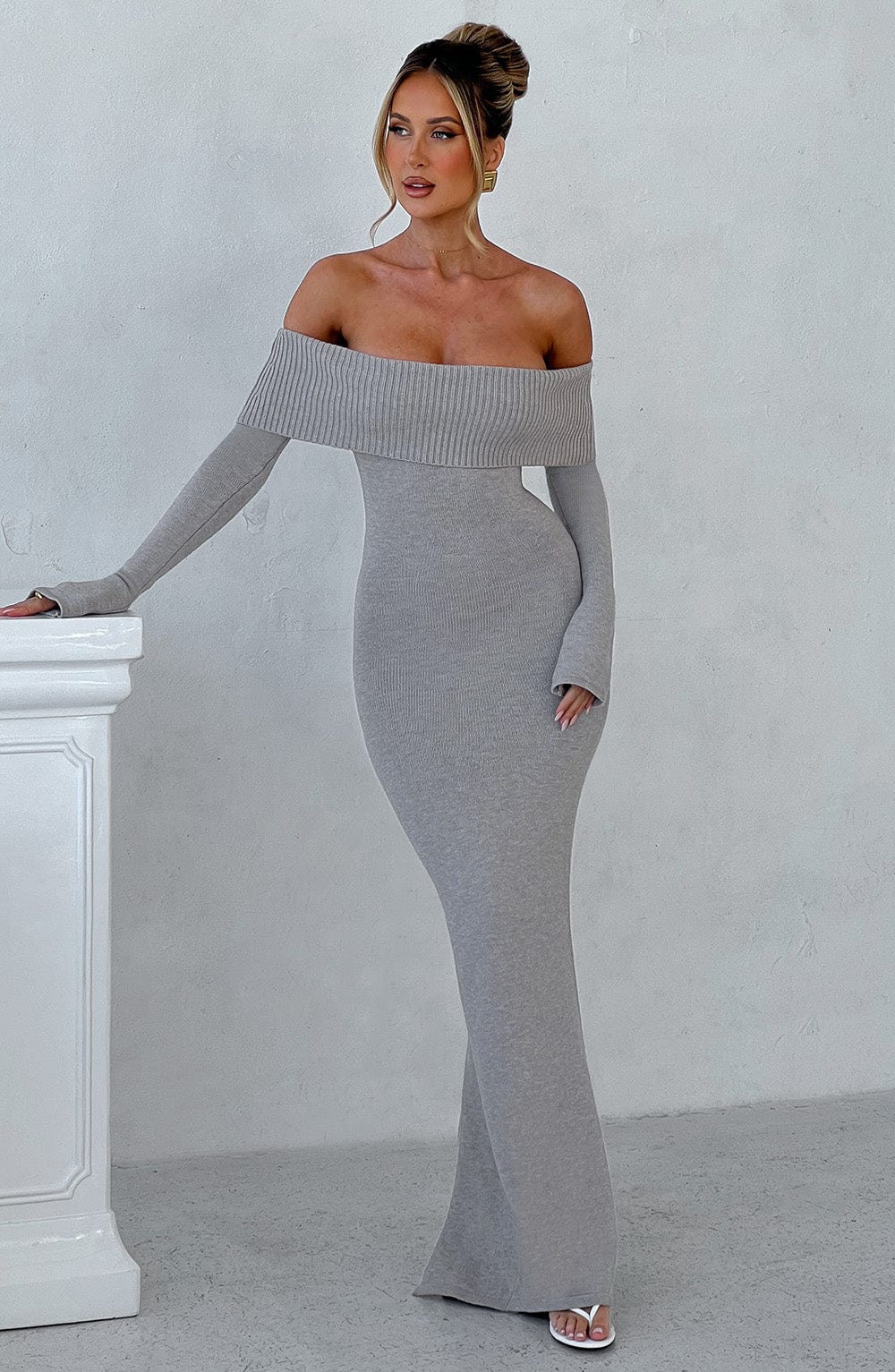 Beverley Knit Maxi Dress - Light Grey Marl - Image 13