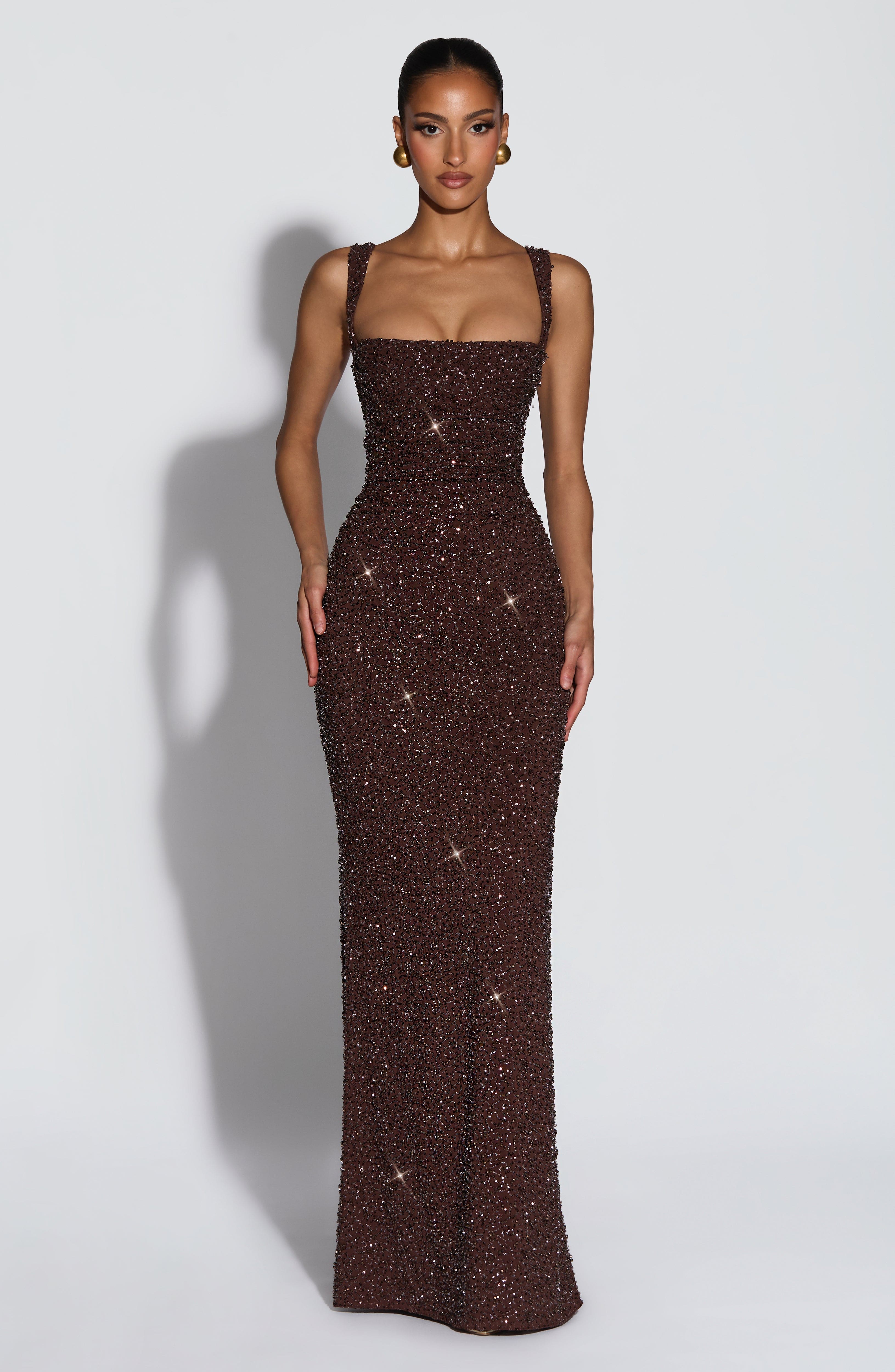 Calanthe Maxi Dress - Plum Brown Sparkle - Image 2