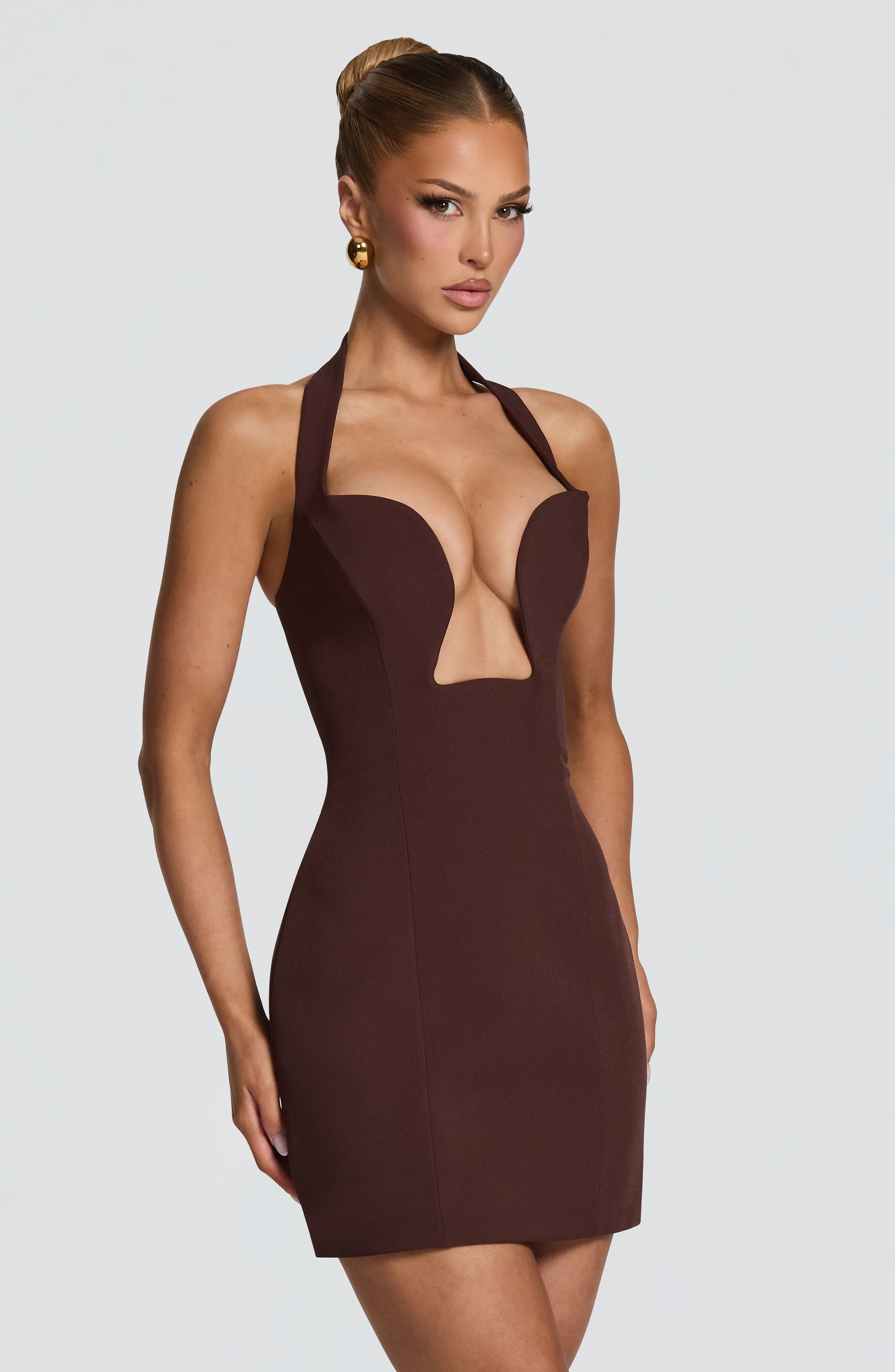 Charlotte Mini Dress - Plum Brown - Image 3