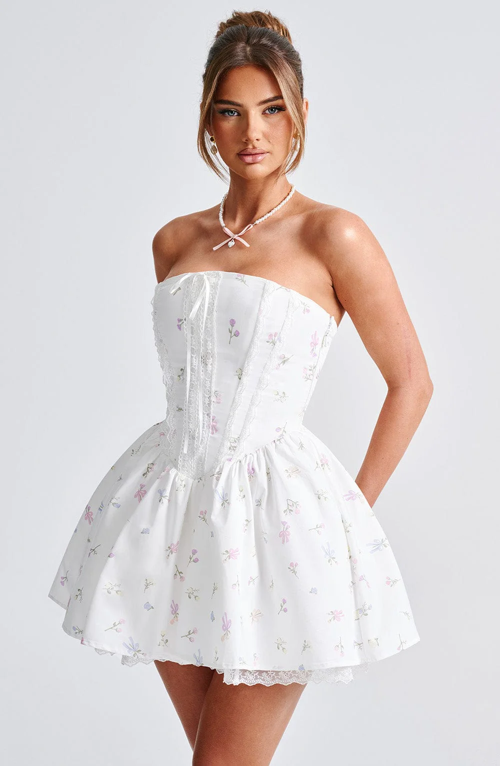 Evie Mini Dress - White Multi Floral Print - Image 10