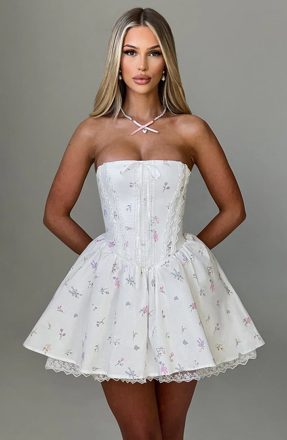 Evie Mini Dress - White Multi Floral Print - Image 2