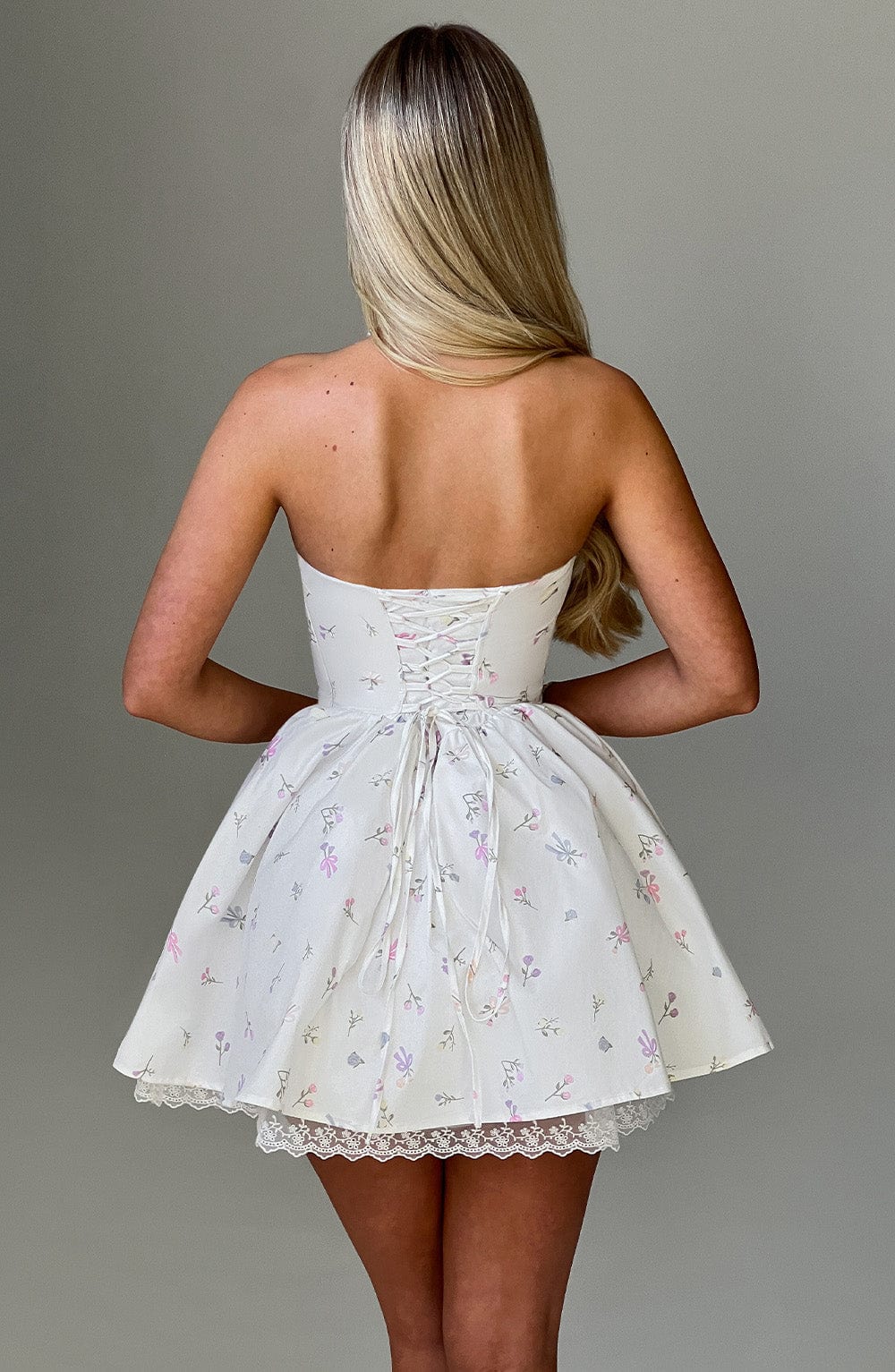 Evie Mini Dress - White Multi Floral Print - Image 3