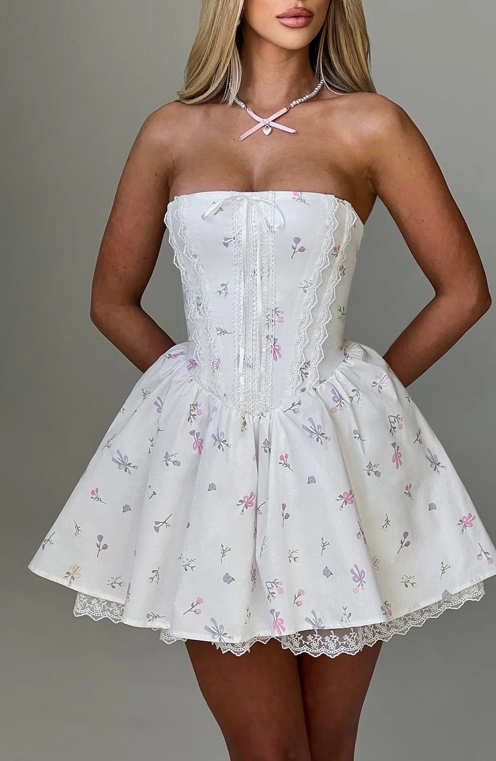 Evie Mini Dress - White Multi Floral Print - Image 4