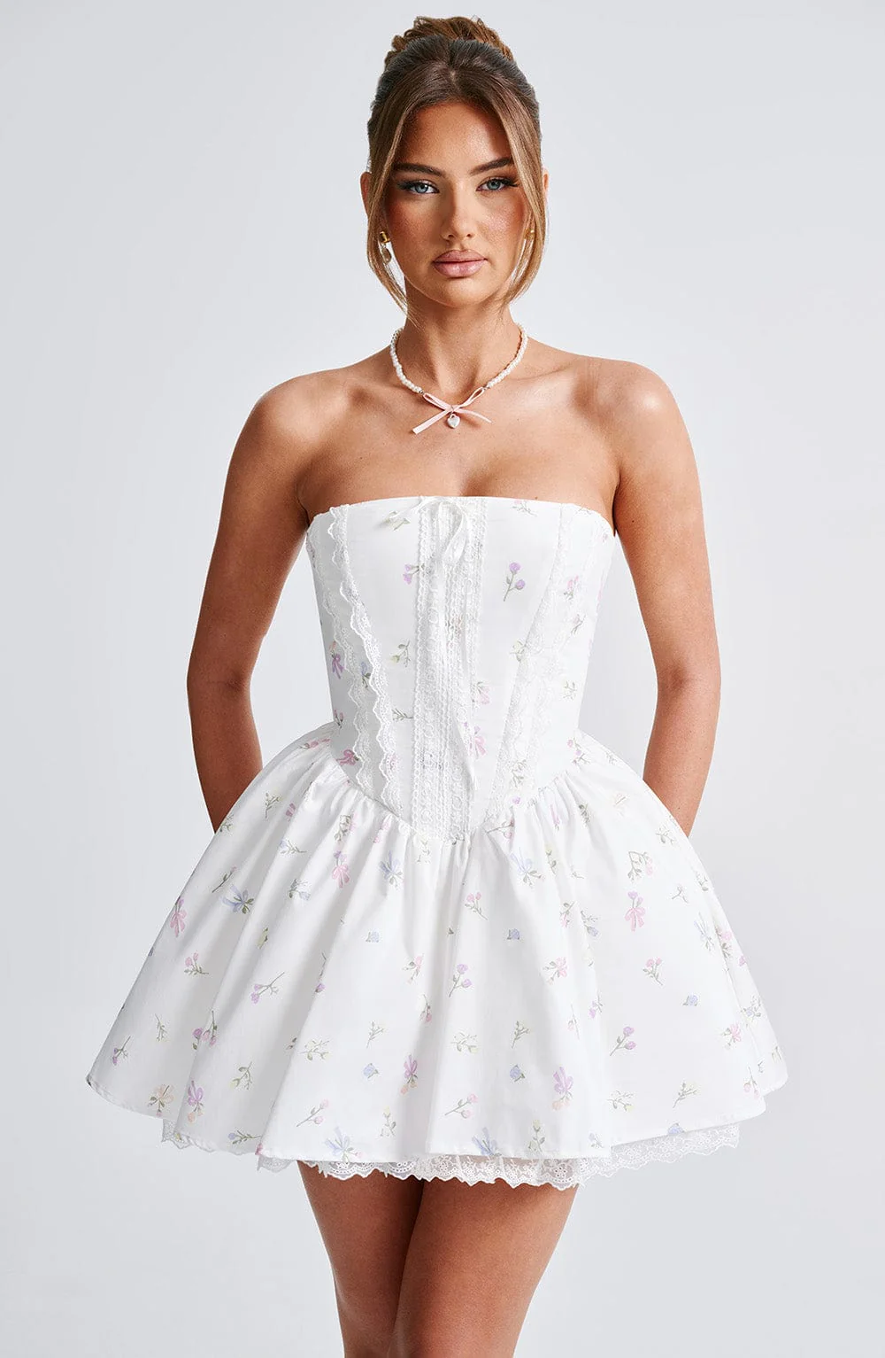 Evie Mini Dress - White Multi Floral Print - Image 6