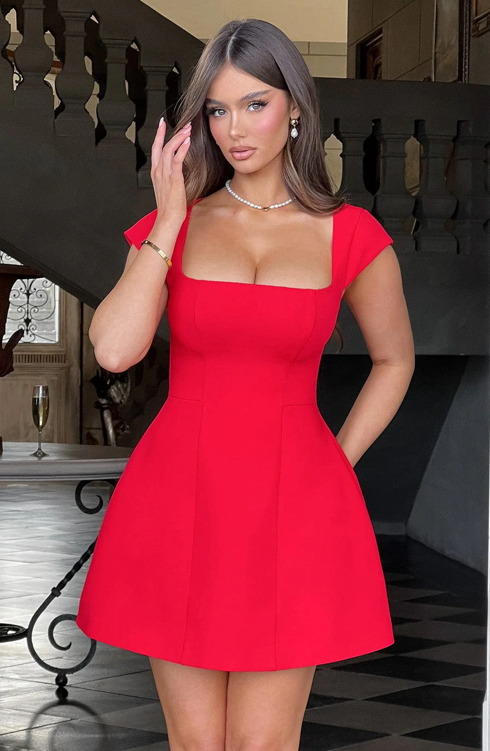 Lena Mini Dress - Red - Image 5